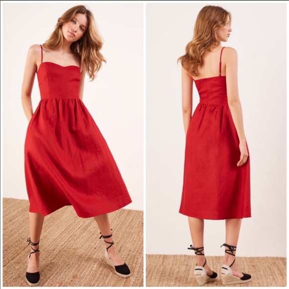 Reformation Dresses & Skirts - Reformation Olivia Linen Red Lipstick Dress 2